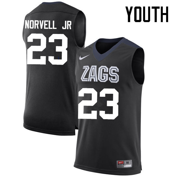 Youth #23 Zach Norvell Jr. Gonzaga Bulldogs College Basketball Jerseys-Black - Click Image to Close